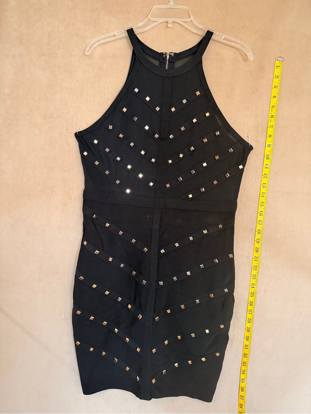 bebe Black Studded Halter Midi Dress